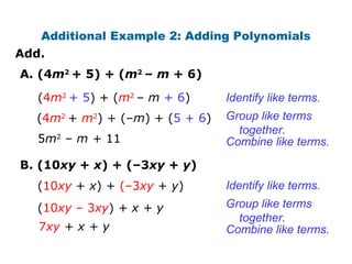 Adding and subtracting polynomials | PPT | Science