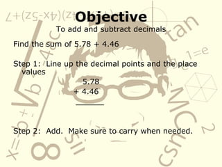Add and Subtract Decimals | PPT