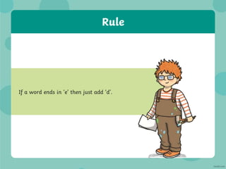 Rule
If a word ends in ‘e’ then just add ‘d’.
 