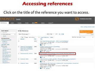 Accessing references
Click on the title of the reference you want to access.
 