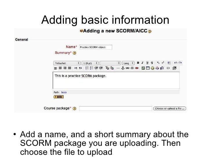 Scorm Moodle Example Moodle upload scorm package - fodli