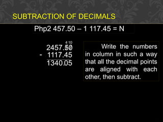 Adding and Subtracting Decimals for Grade 6 ppt | PPTX