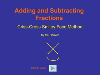 Adding and Subtracting Fractions Criss-Cross Smiley Face Method by Mr. Hoover Click to begin 