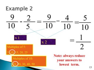 adding and subtracting fractions reports | PDF