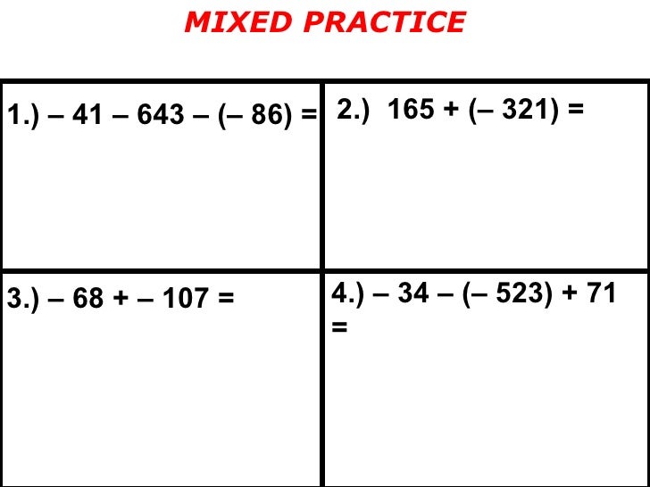 Adding And Subtracting Integers Reteach For Web 1