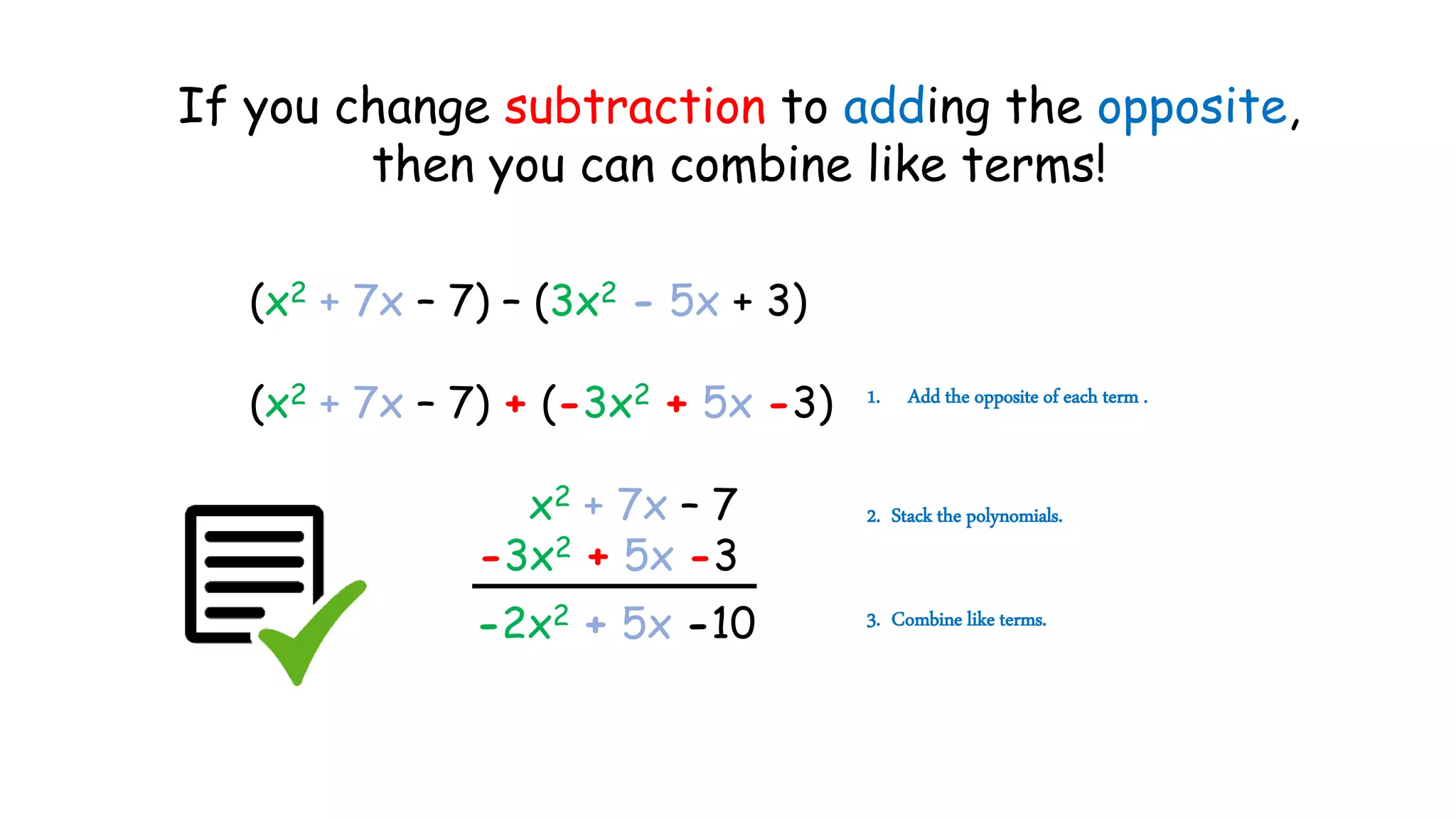 Adding and subtracting polynomials | PPT