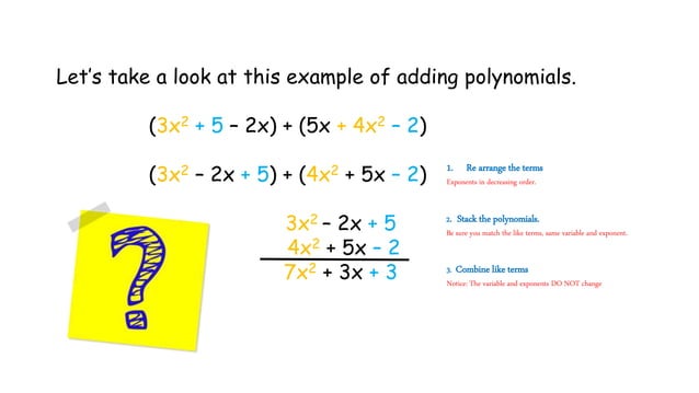 Adding and subtracting polynomials | PPT
