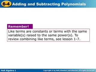Adding and Subtracting Polynomials PPP.ppt