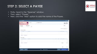 • Firstly, head to the “Expense” window.
• Then, select “Payee.”
• Next, click the “Add” option to add the name of the Payee.
 