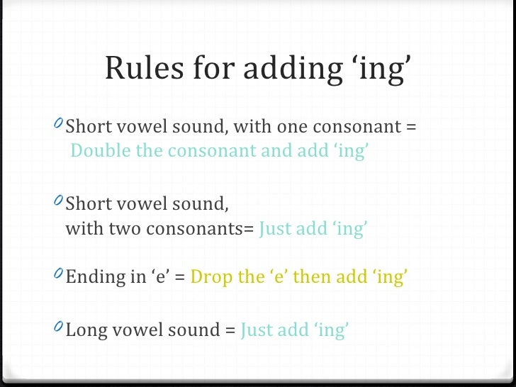 Rules for adding 'ing' to base words