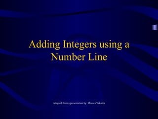 Adding Integers using a Number Line Adapted from a presentation by: Monica Yukaitis 