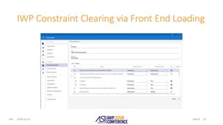 Slide #Rev.
IWP Constraint Clearing via Front End Loading
2018-10-10 32
 