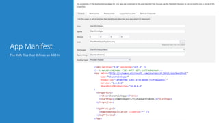App Manifest
The XML files that defines an Add-In
 