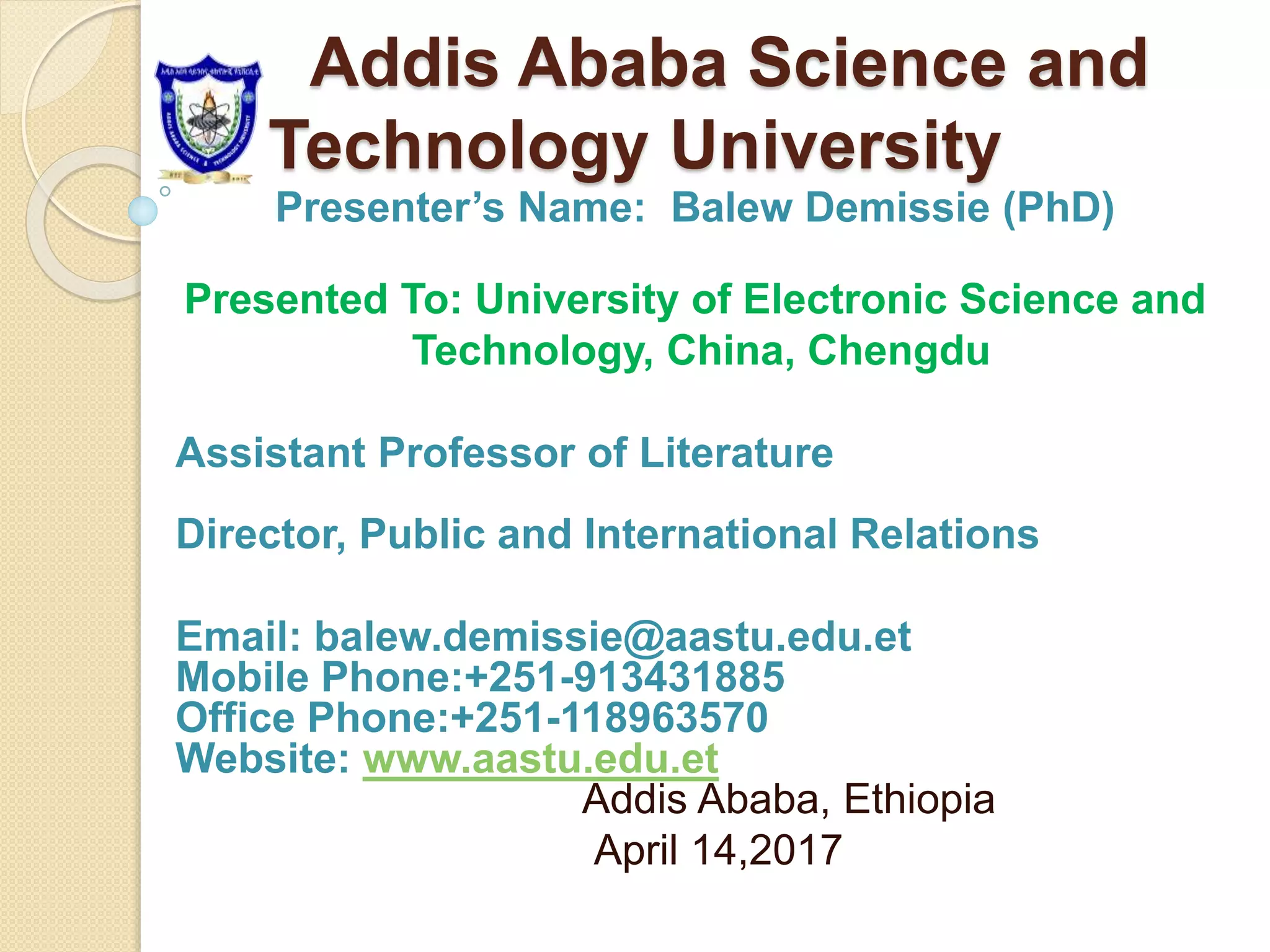 Addis ababa science and technology university pptx
