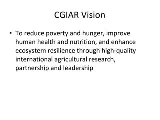 Research on sustainable intensification in the CGIAR research programs