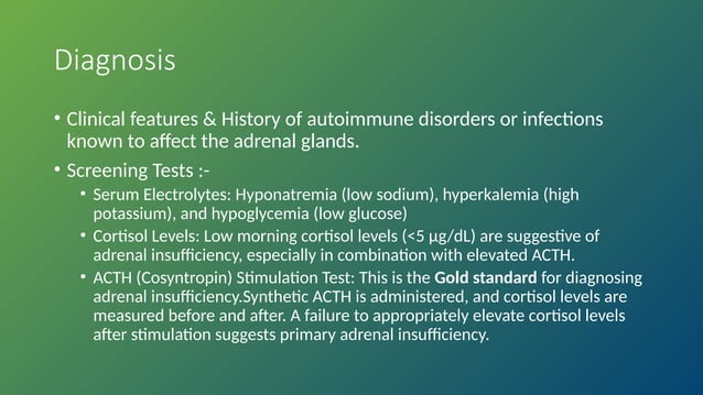 addisons cause symptom diagnosis treatment | PPT