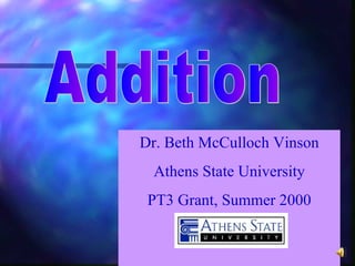 Dr. Beth McCulloch Vinson
 Athens State University
 PT3 Grant, Summer 2000
 
