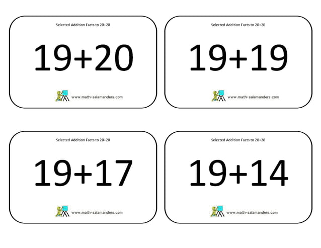 Addition Facts To 20 Plus 20 Selection Pdf