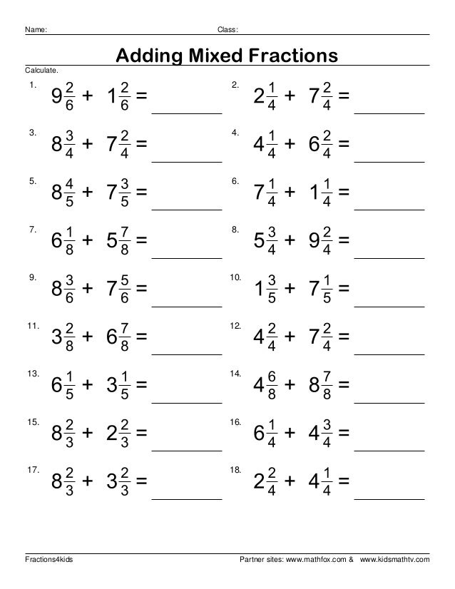 Addition Of mixed fractions