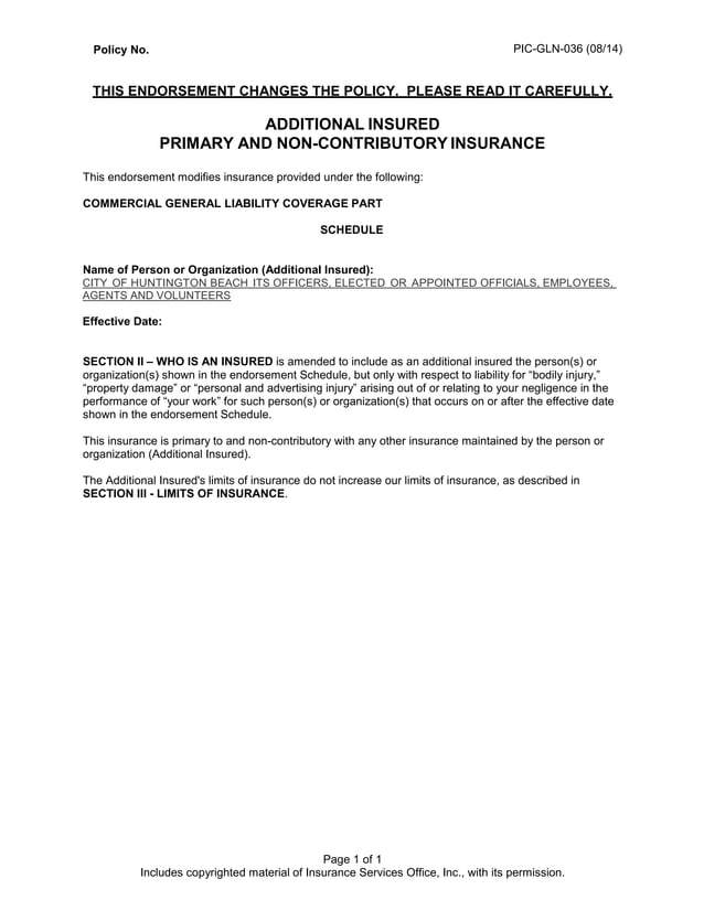 Additional insured primary non contibutory sample PDF