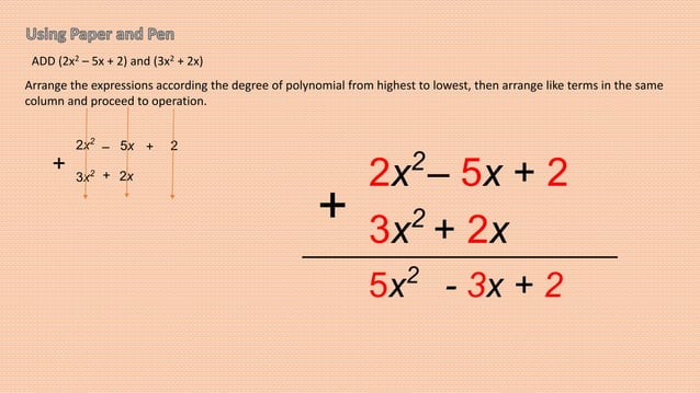 Addition and subtraction of polynomials | PPT