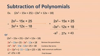 Addition and subtraction of polynomials | PPTX