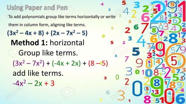 Addition and Subtraction of Polynomials | PPT