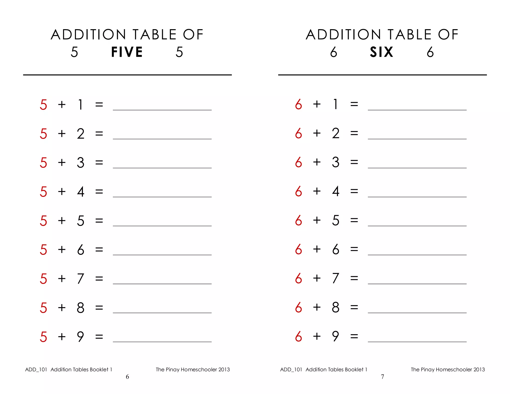 Addition Booklet Pdf