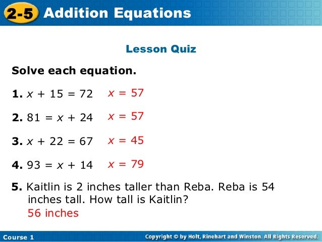 Addition equations