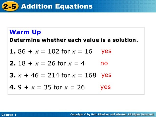 Addition equations