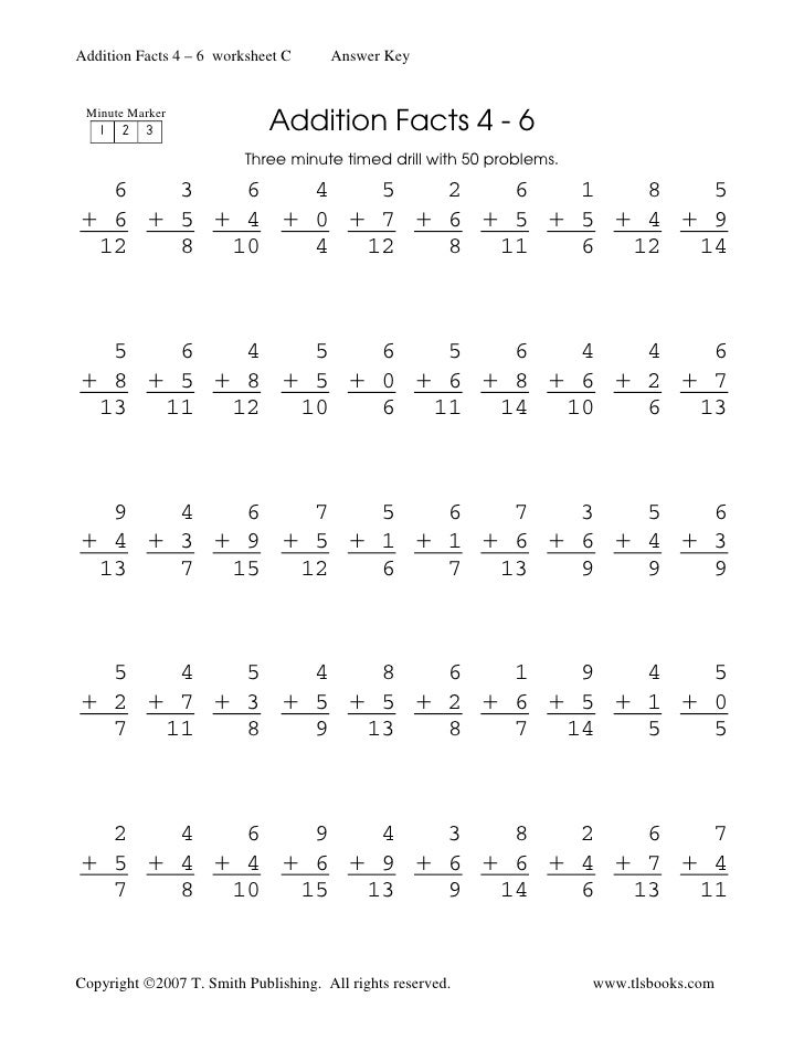 Addition fluency drill math facts