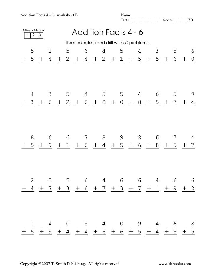 Addition Fluency Drill Math Facts Addition Fluency Drill Math Facts