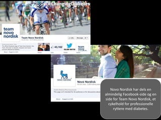 Novo Nordisk har dels en
almindelig Facebook-side og en
side for Team Novo Nordisk, et
cykelhold for professionelle
rytter...