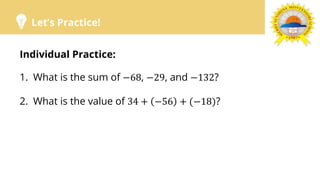 Addition of integers Grade 6 | PPTX