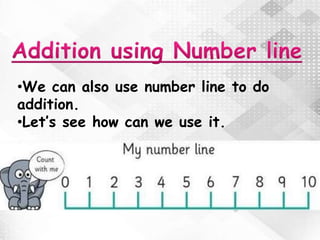 •We can also use number line to do
addition.
•Let’s see how can we use it.
 