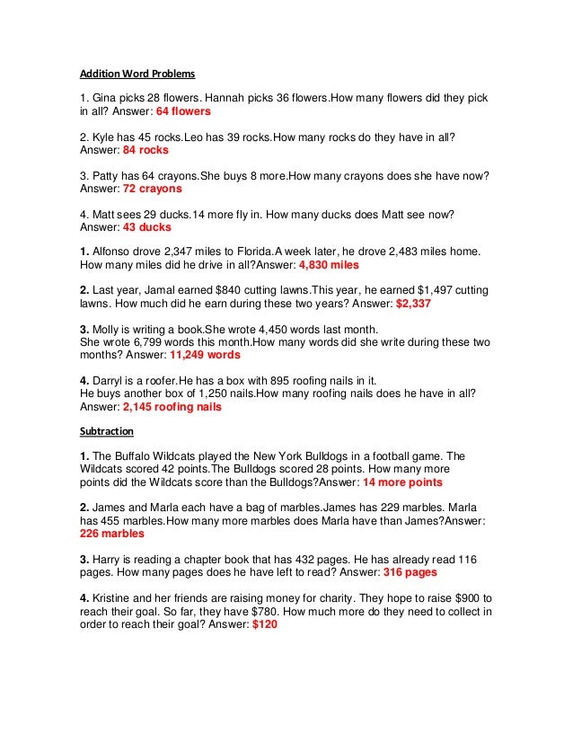 Addition word problems 3rd grade Addition word problems 3rd grade
