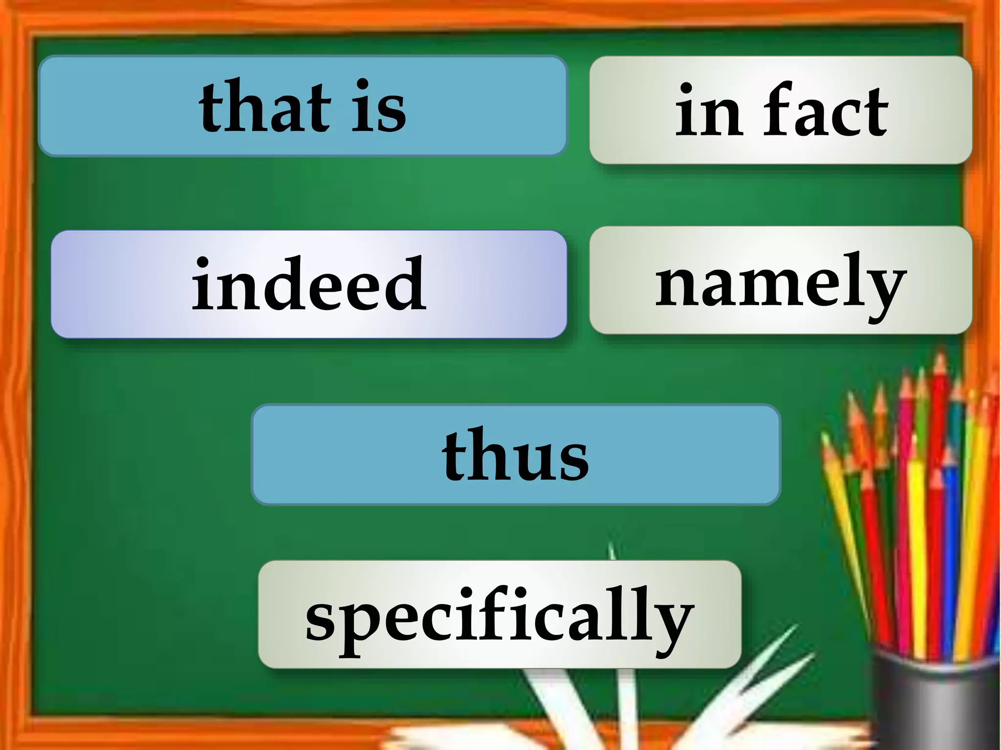 that is
indeed namely
in fact
specifically
thus
 