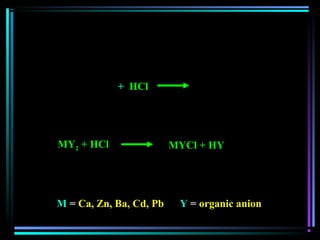 O
(C C)
H H
O
(C C)
H H
H
Cl
++ HClHCl
MYMY22 + HCl+ HCl MYCl + HYMYCl + HY
MM == Ca, Zn, Ba, Cd, PbCa, Zn, Ba, Cd, Pb YY == organic anionorganic anion
 