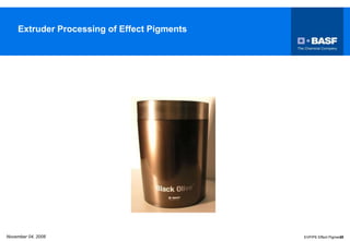 November 04, 2008 EVP/PE Effect Pigments
27
Extruder Processing of Effect Pigments
 