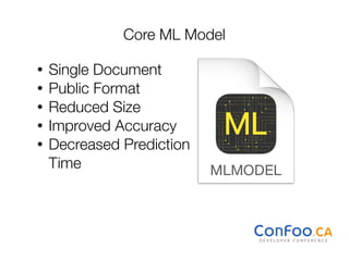 Core ML Model
• Single Document
• Public Format
• Reduced Size
• Improved Accuracy
• Decreased Prediction 
Time
 
