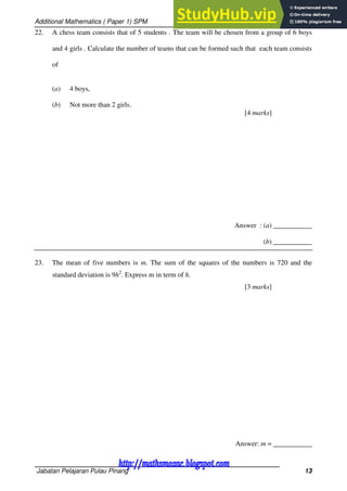 Stpm Add Math Paper.pdf Add Maths Paper 1 | PDF