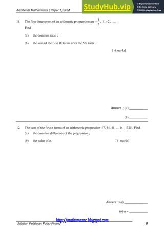 Add Math Spm Format Add Maths Paper 1 | PDF