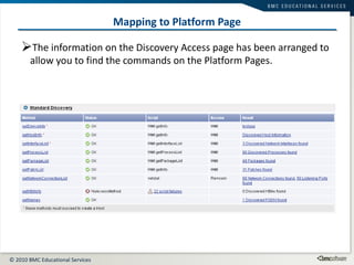 Mapping to Platform Page The information on the Discovery Access page has been arranged to allow you to find the commands on the Platform Pages. 