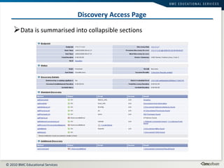 Discovery Access Page Data is summarised into collapsible sections 