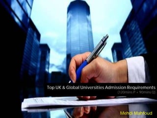 Top UK & Global Universities Admission Requirements
(120mins P + 90mins Q)
Mehdi Mahfoud
 