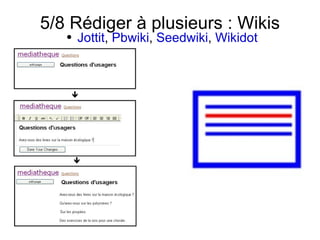 5/8 Rédiger à plusieurs : Wikis Jottit ,  Pbwiki ,  Seedwiki ,  Wikidot 