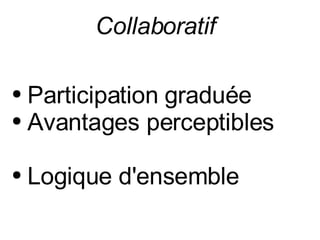 Collaboratif Participation graduée Avantages perceptibles Logique d'ensemble 