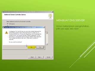 MEMBUAT DNS SERVER
Untuk melanjukan penginstallan,
pilih yes saja, lalu next
 