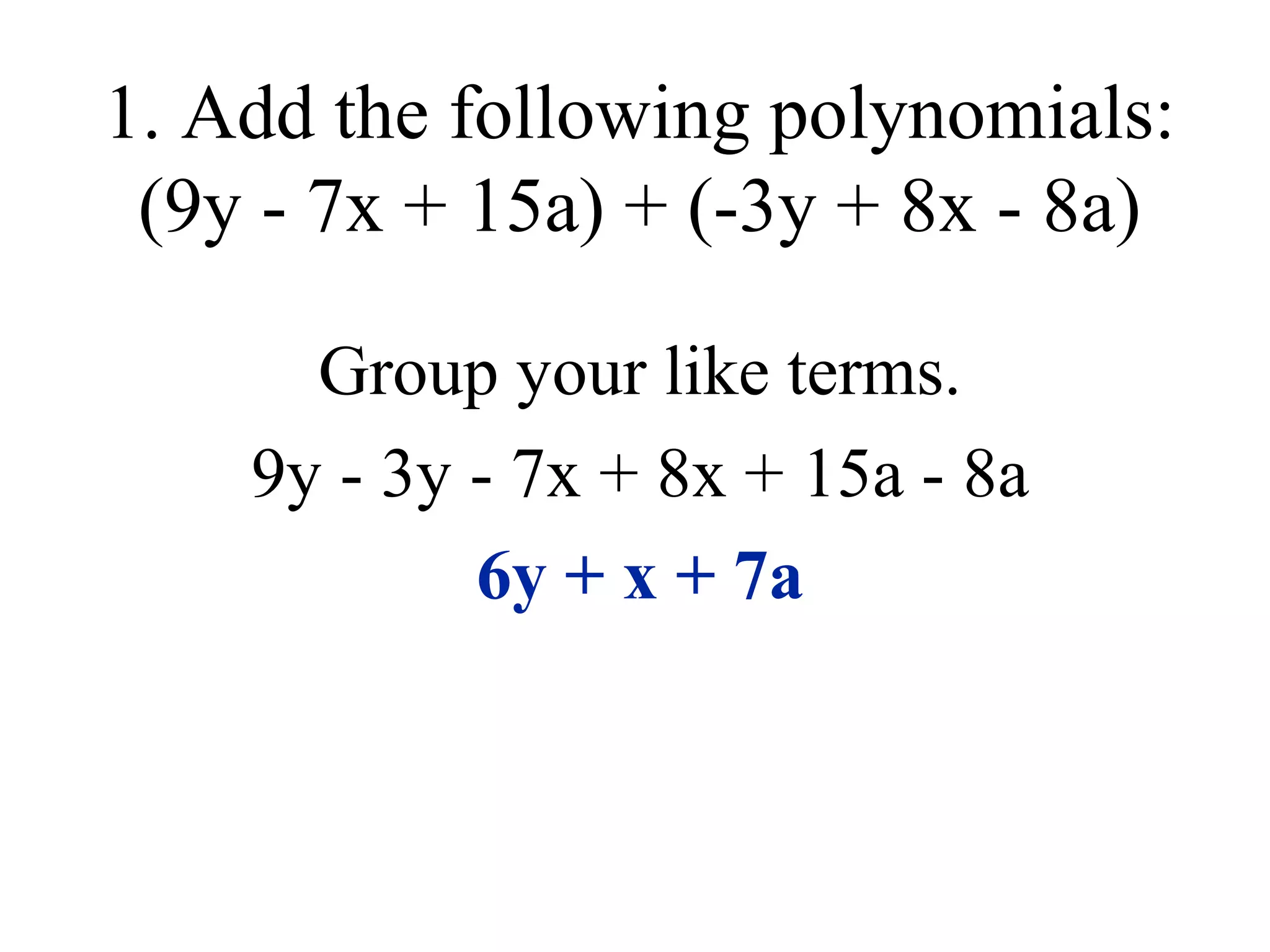 Add/Subtract polynomials | PPT