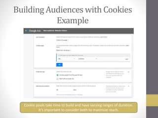 Building Audiences with Cookies
Example
Cookie pools take time to build and have varying ranges of duration.
It’s important to consider both to maximize reach.
 